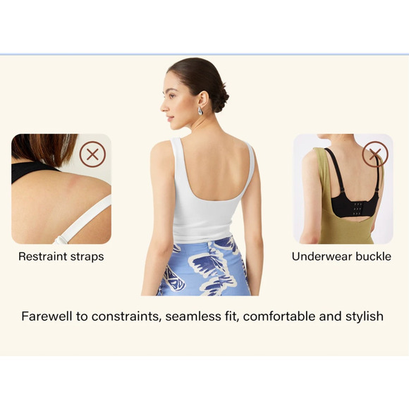 OGL Top Size M NEW Boat Neck Ruched Elastic Open Back Brami Tank Ivory Cream - Picture 8 of 15